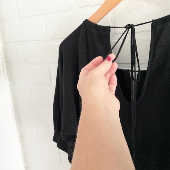 Banana Republic Mini Knit dress Milk maid Babydoll Pleated Black Silk Cotton S - Picture 7 of 11